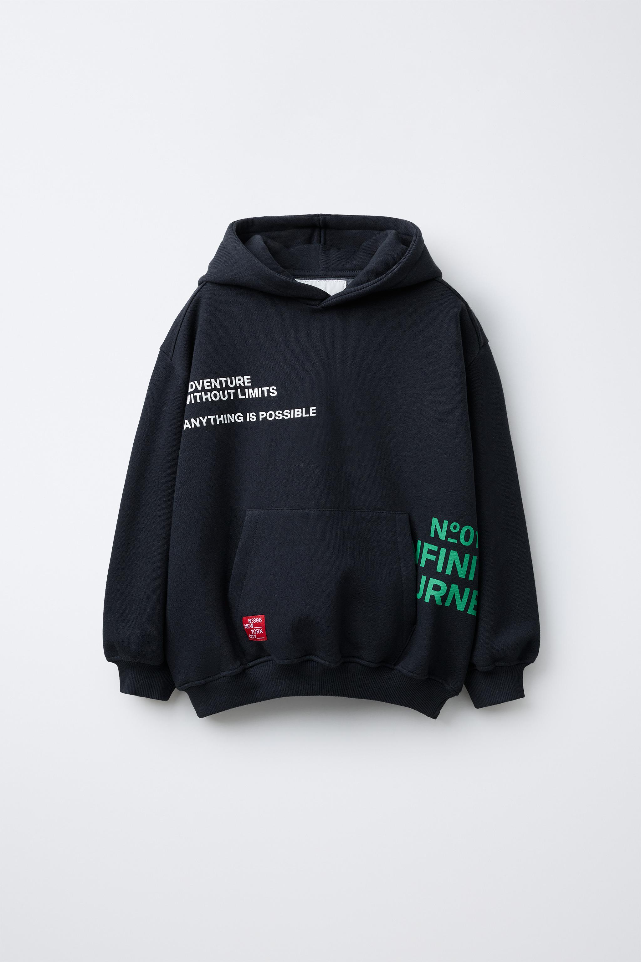 HOODED SWEATSHIRT WITH TEXT PRINT